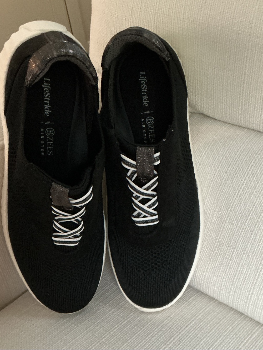 Life Stride Black Knit Slip-On Athletic Sneakers with White Sole